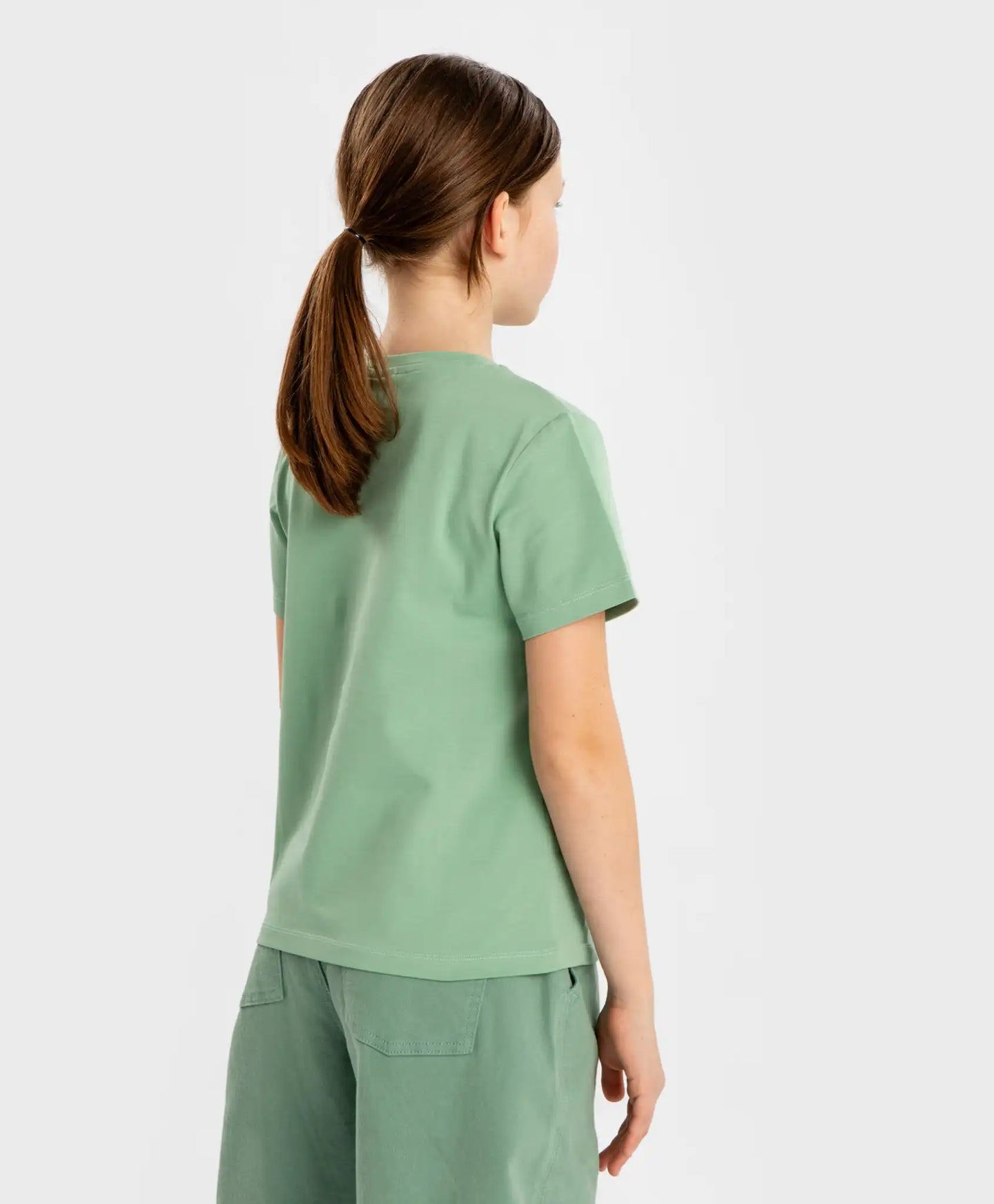 Tricou cu mâneci scurte și imprimeu reliefat verde pentru fete Button Blue