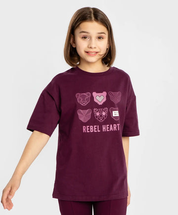 Tricou cu mâneci scurte și imprimeu reliefat mov pentru fete Button Blue