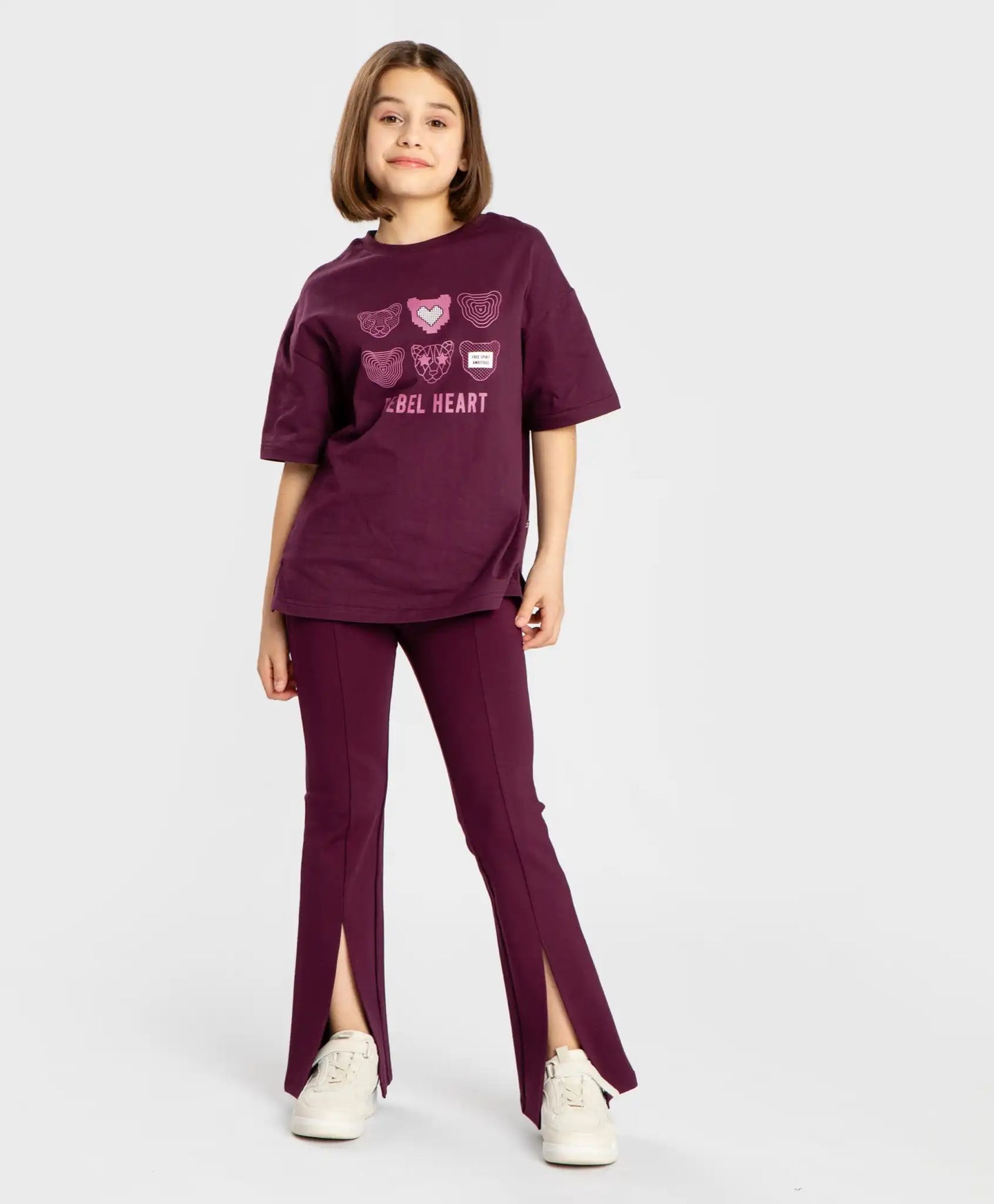 Tricou cu mâneci scurte și imprimeu reliefat mov pentru fete Button Blue