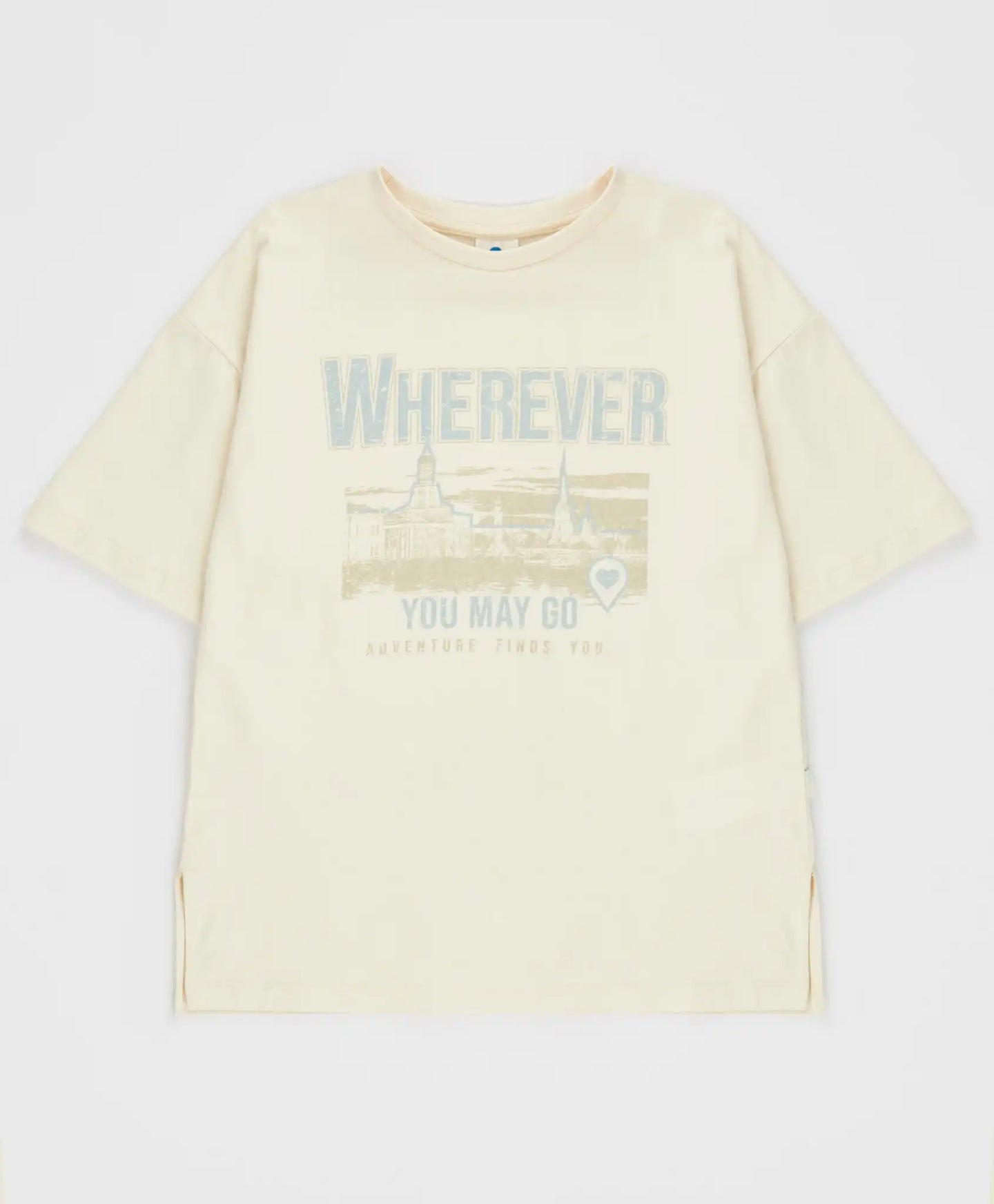 Tricou cu mâneci scurte și imprimeu crem pentru fete Button Blue