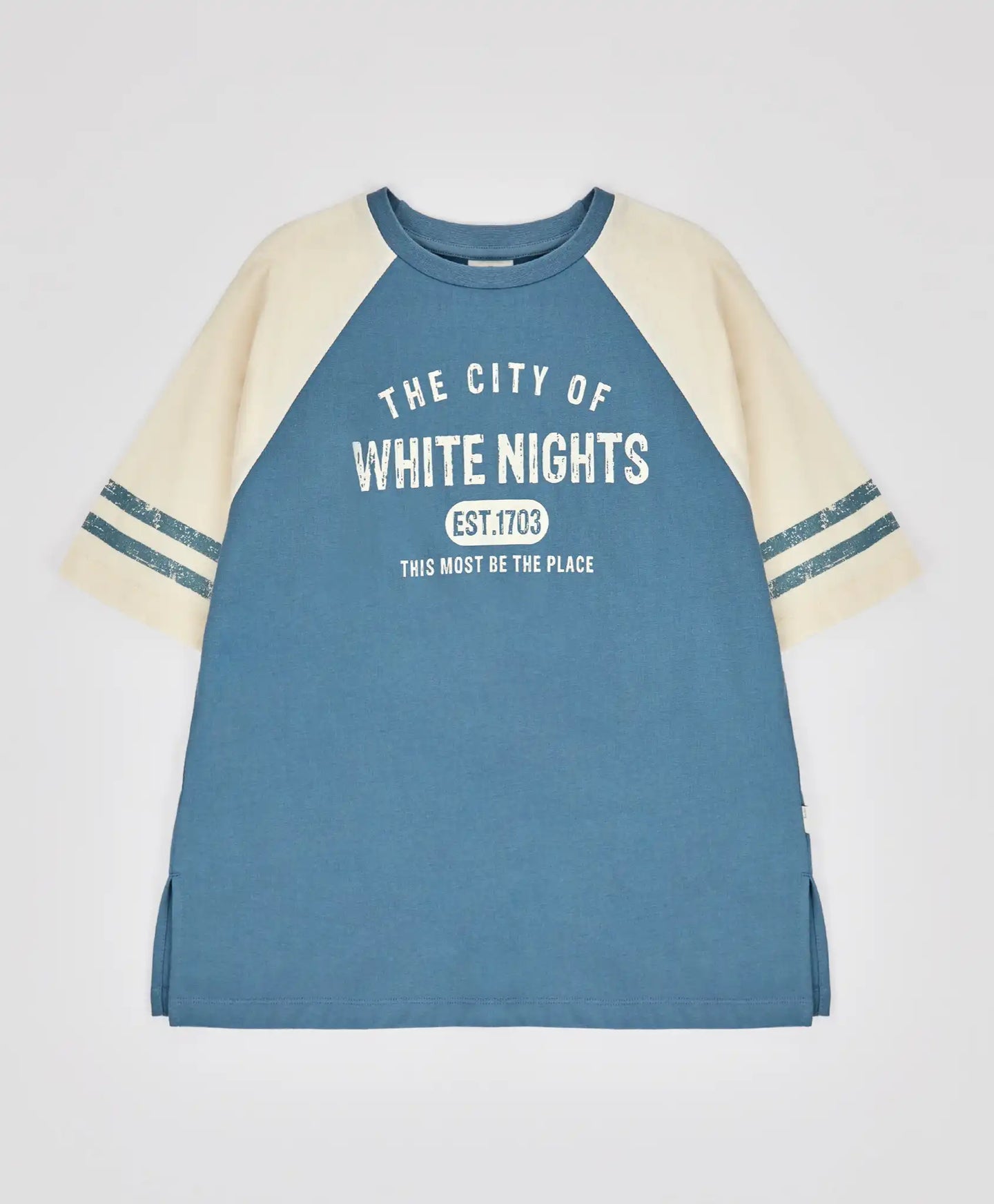 Tricou cu mâneci scurte și imprimeu reliefat multicolor pentru fete Button Blue