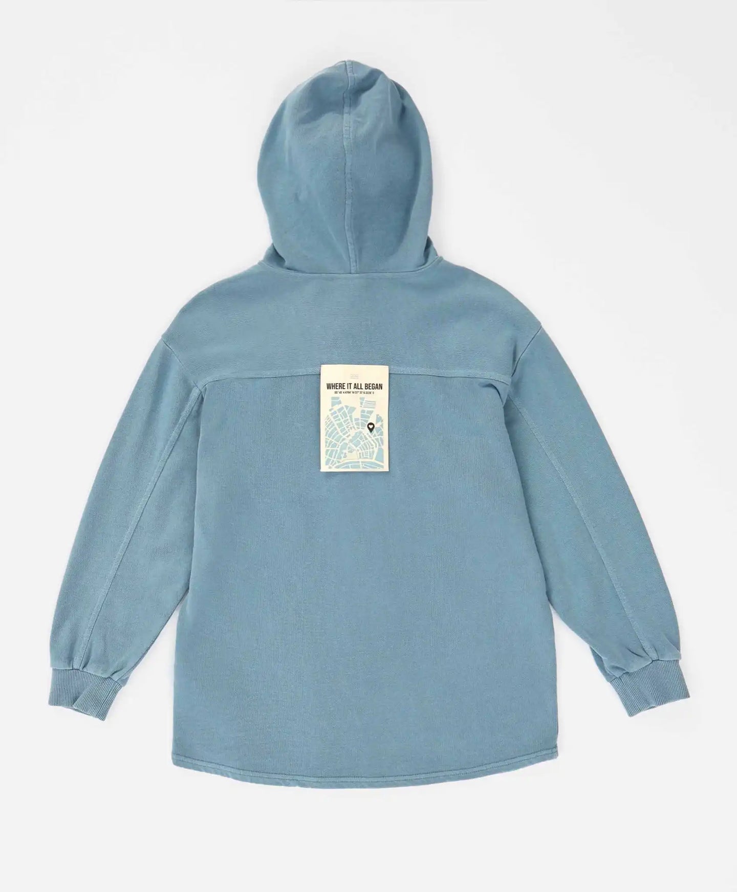 Hoodie oversized cu nasturi, glugă și efect de uzură albastru pentru copii Button Blue