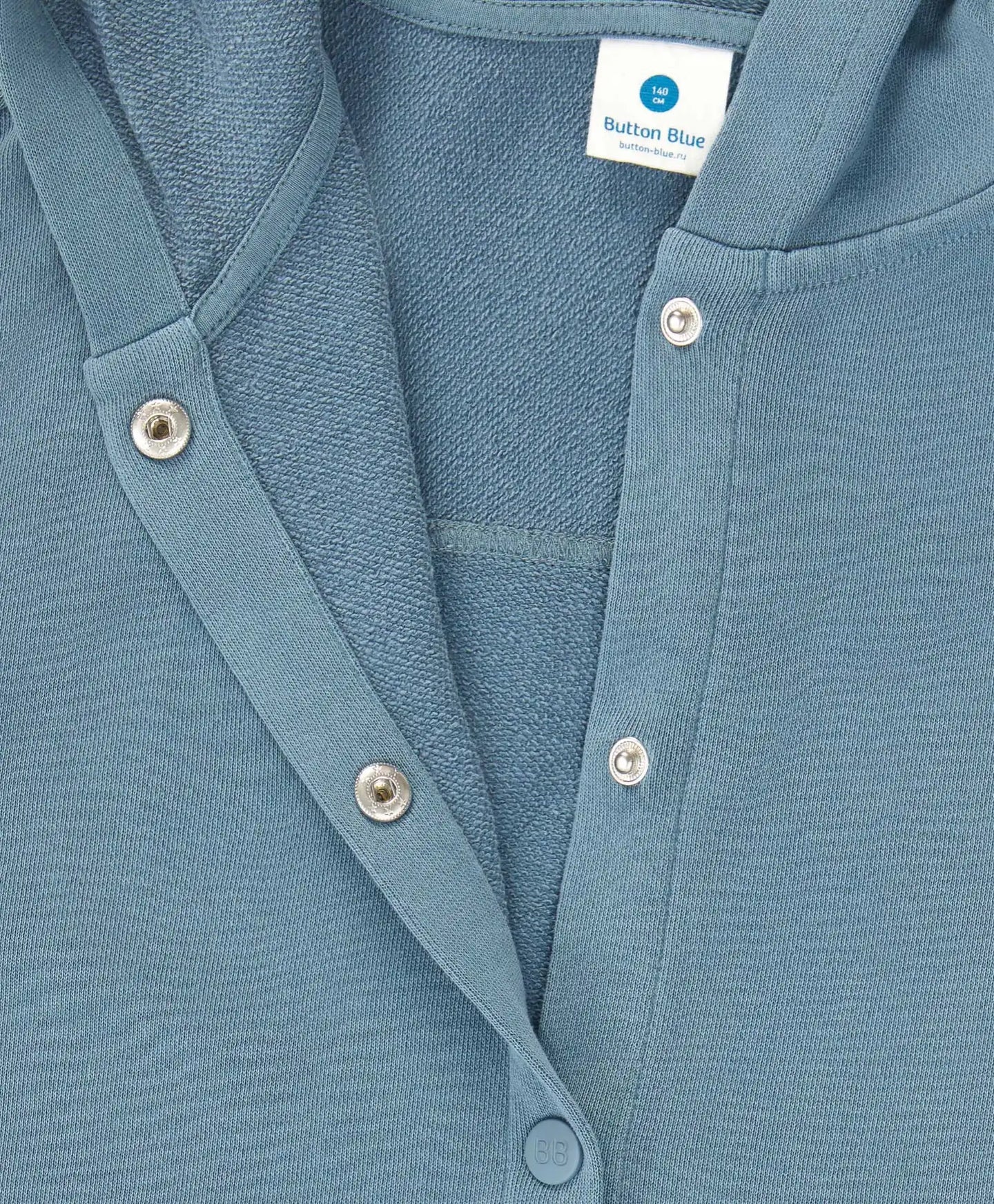 Hoodie oversized cu nasturi, glugă și efect de uzură albastru pentru copii Button Blue