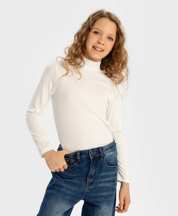 Polo cu guler reiat, crem, pentru fată, Button Blue