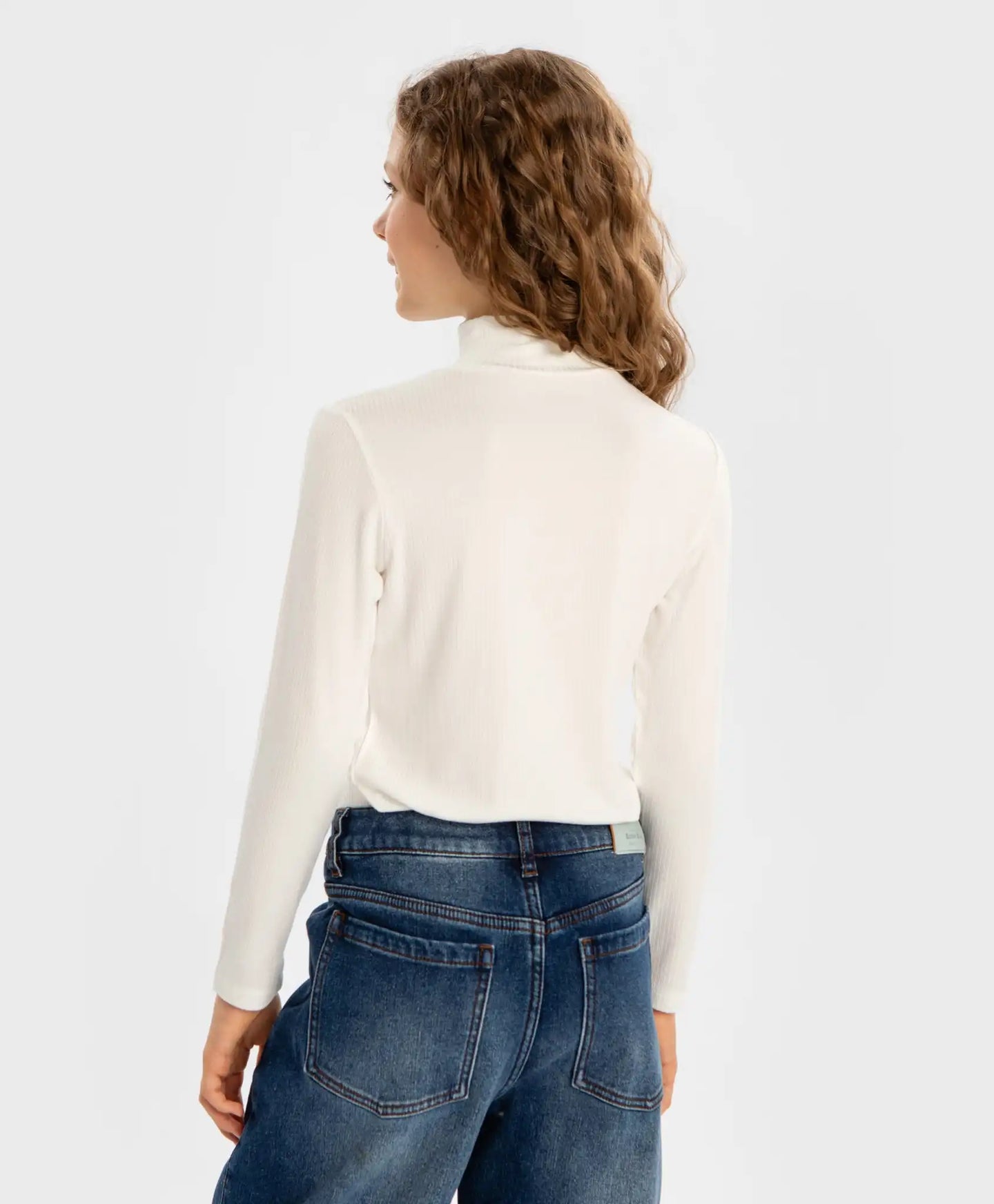 Polo cu guler reiat, crem, pentru fată, Button Blue