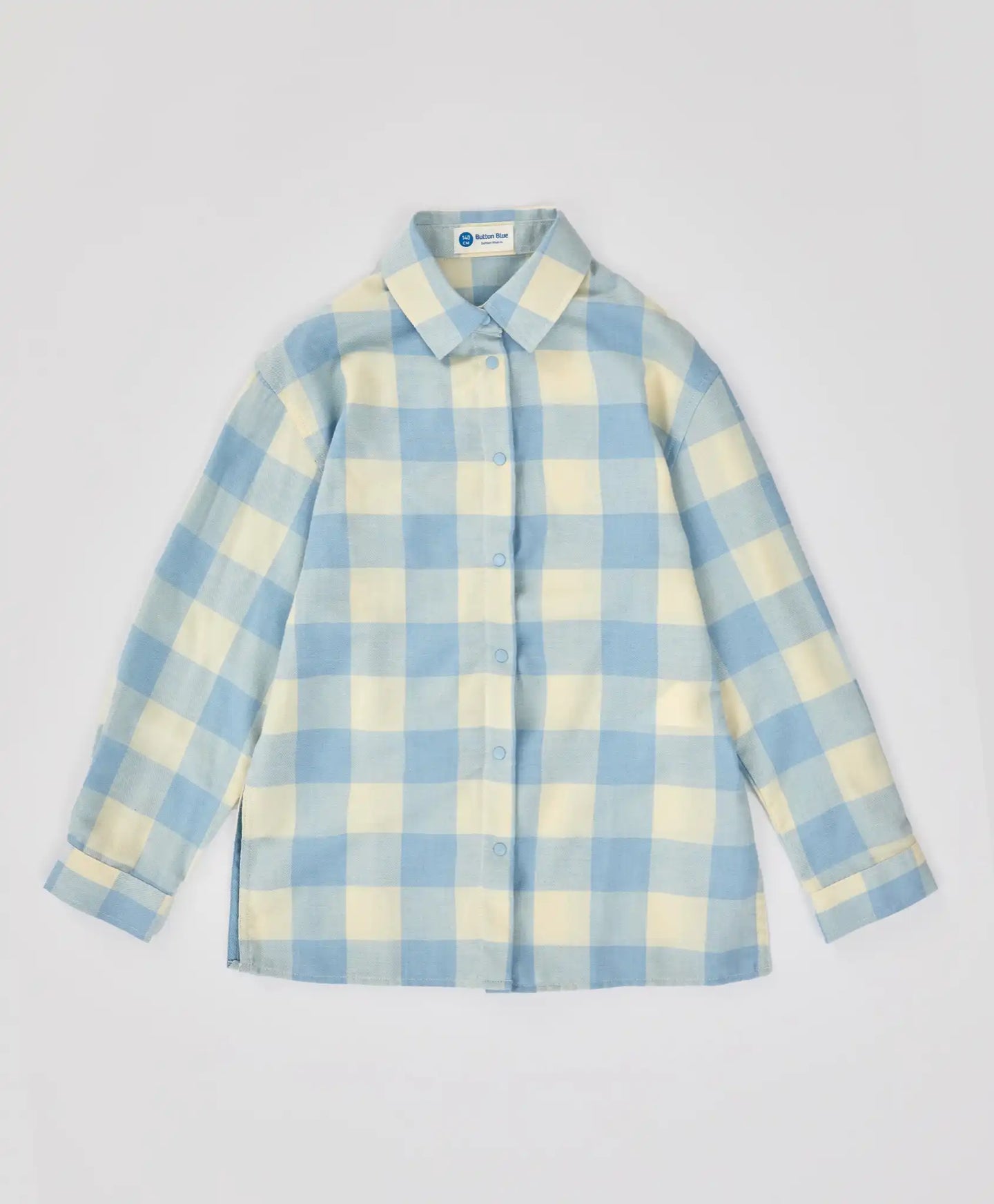 Cămașă carouri cu mâneci lungi, călduroasă, cu nasturi multicoloră pentru copii Button Blue