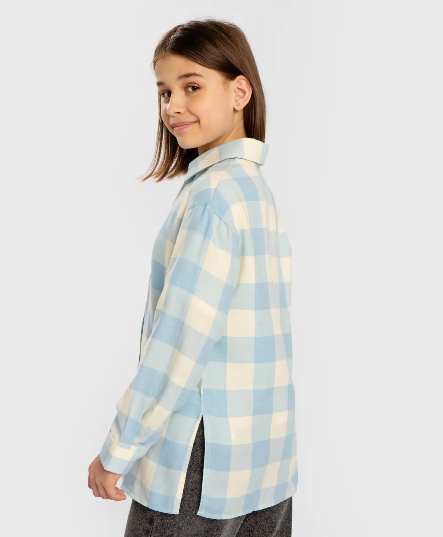 Cămașă carouri cu mâneci lungi, călduroasă, cu nasturi multicoloră pentru copii Button Blue