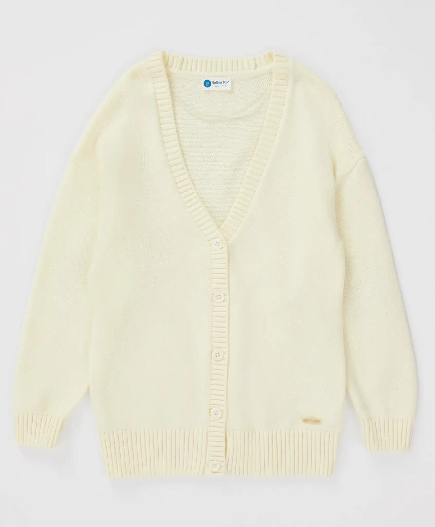 Cardigan cu nasturi și desen pe coate, crem, pentru fată, Button Blue