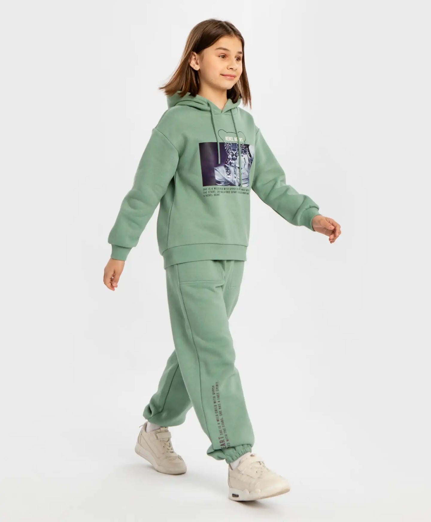 Joggeri căptușiți, cu talie elastică și imprimeu, verzi, pentru fată, Button Blue