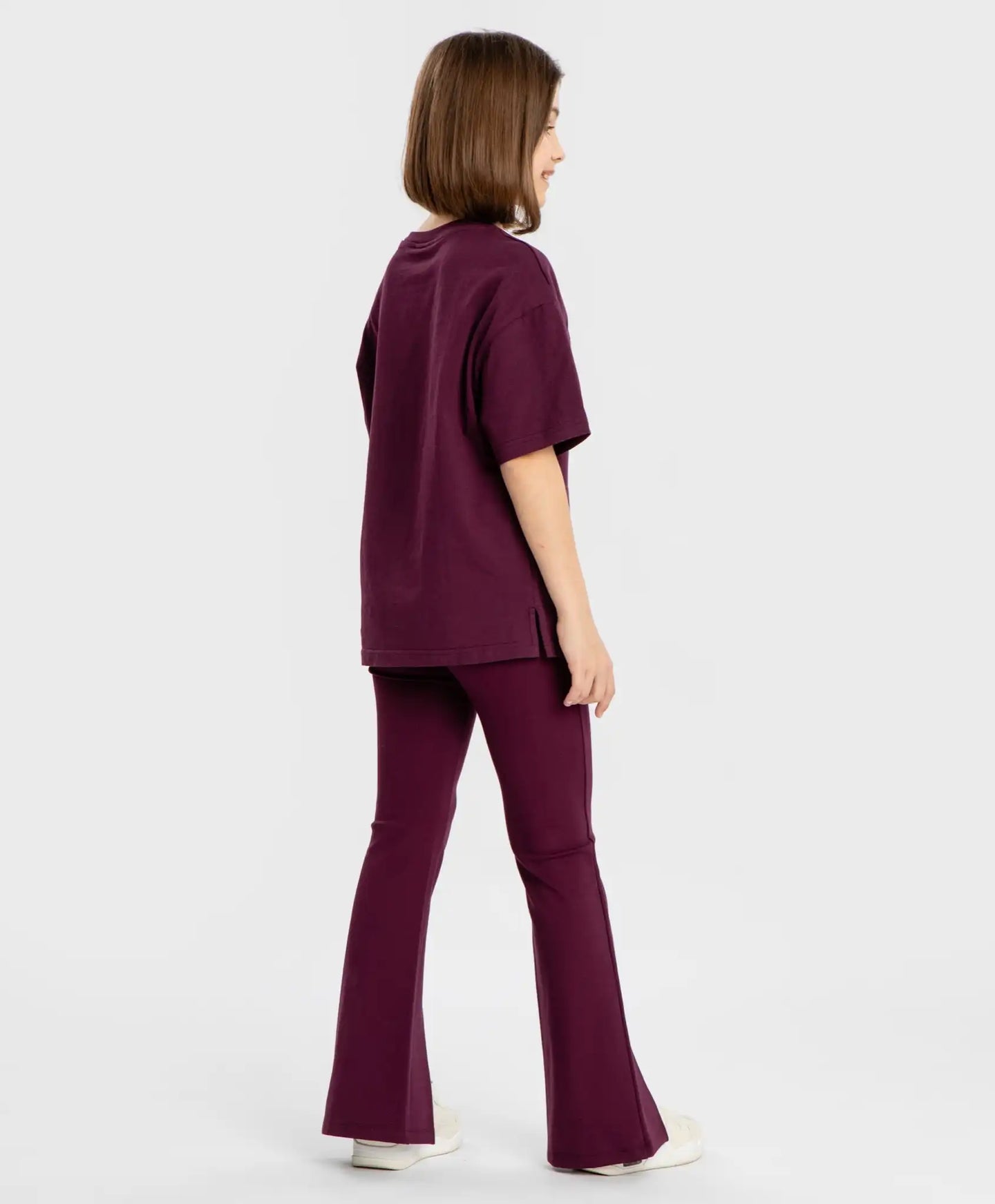 Pantaloni tricot bootcut, cu tăieturi frontale, mov, pentru fată, Button Blue