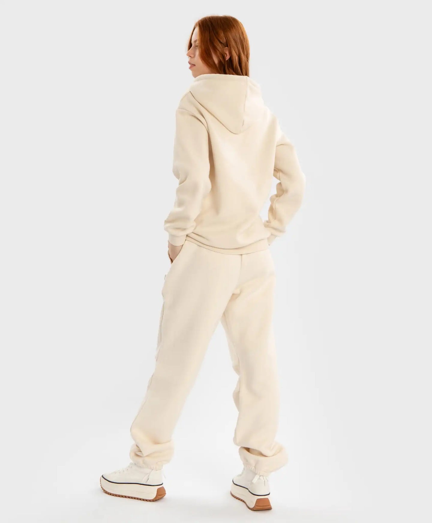 Joggeri căptușiți, cu talie elastică, crem, pentru fată, Button Blue