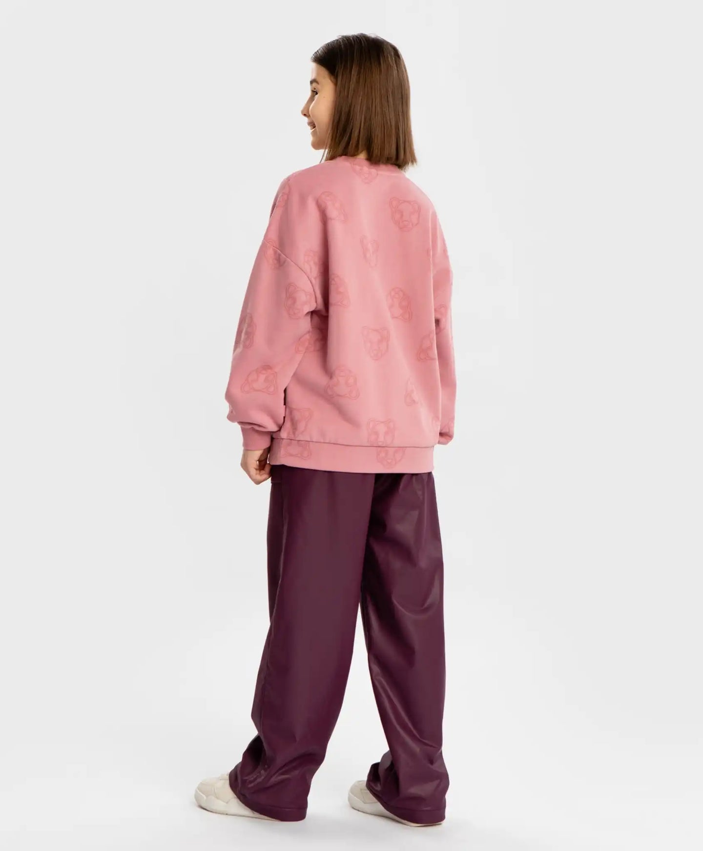 Pantaloni palazzo largi, din piele vegană, mov închis, pentru fată, Button Blue