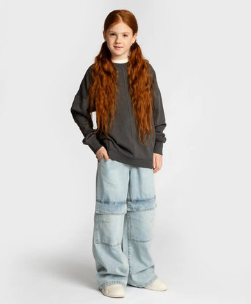 Blugi largi Buggy, cu buzunare la genunchi, albastru deschis, pentru copii, Button Blue