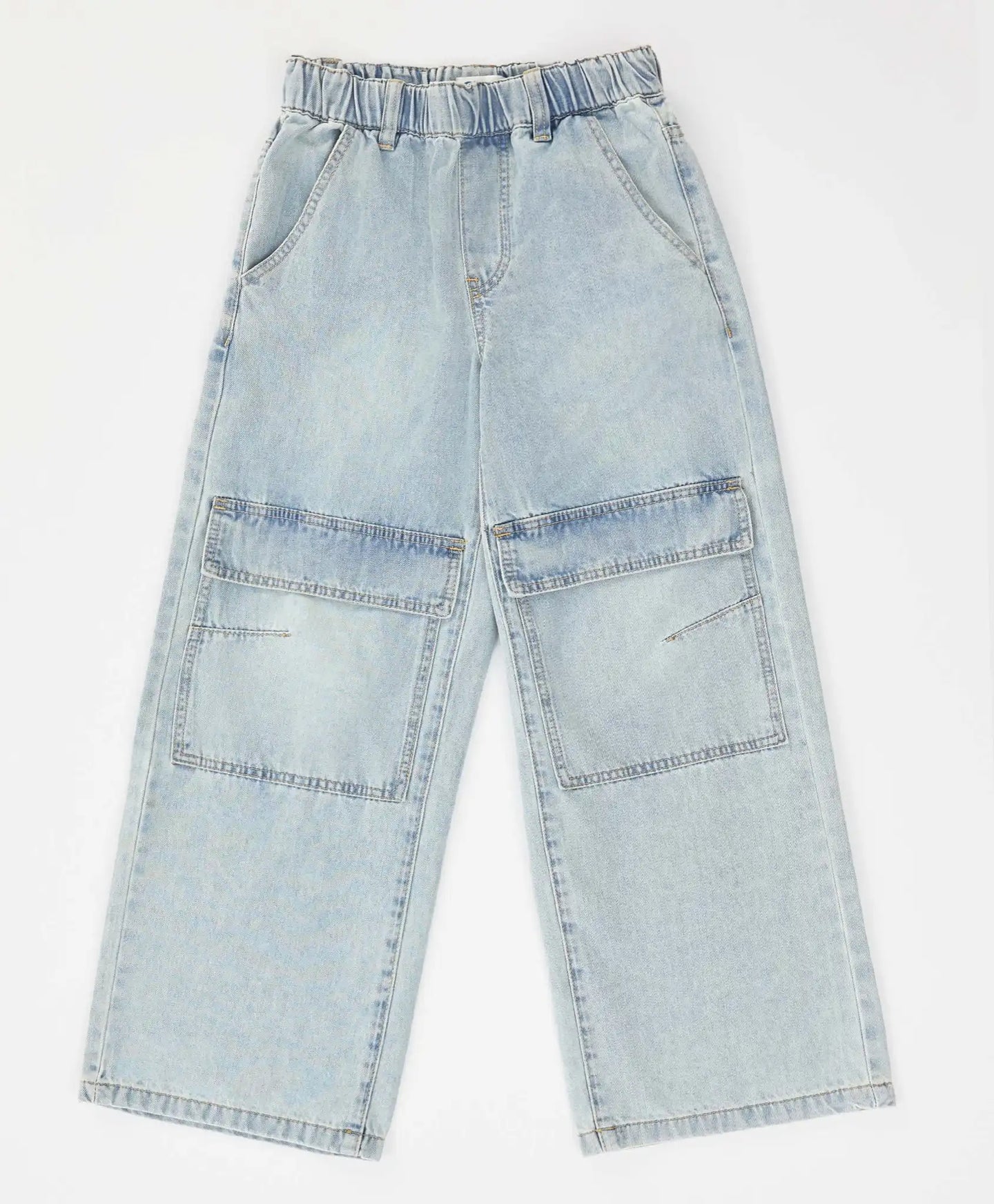 Blugi largi Buggy, cu buzunare la genunchi, albastru deschis, pentru copii, Button Blue