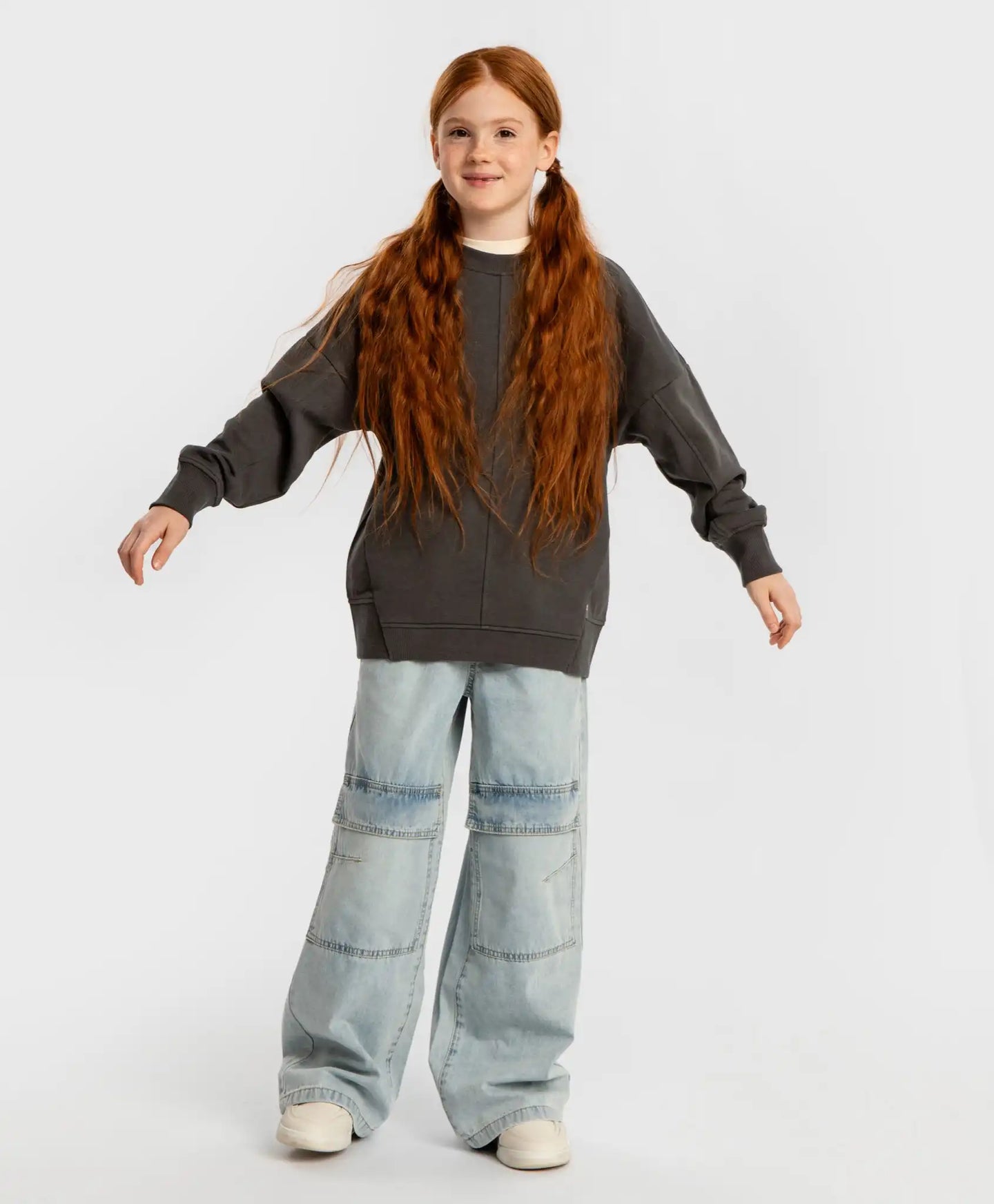 Blugi largi Buggy, cu buzunare la genunchi, albastru deschis, pentru copii, Button Blue