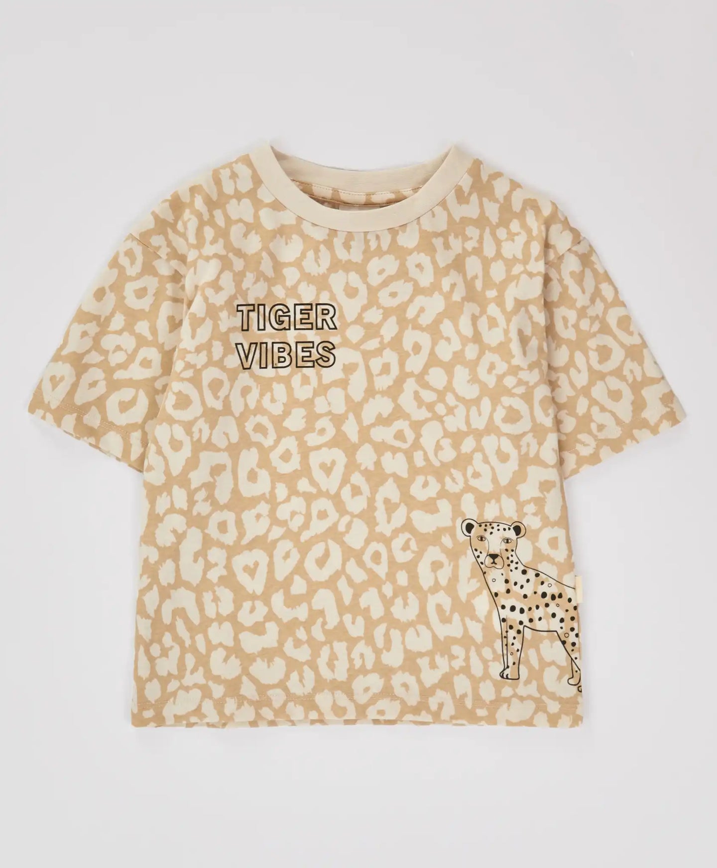 Tricou cu mâneci scurte și imprimeu leopard bej pentru fete Button Blue