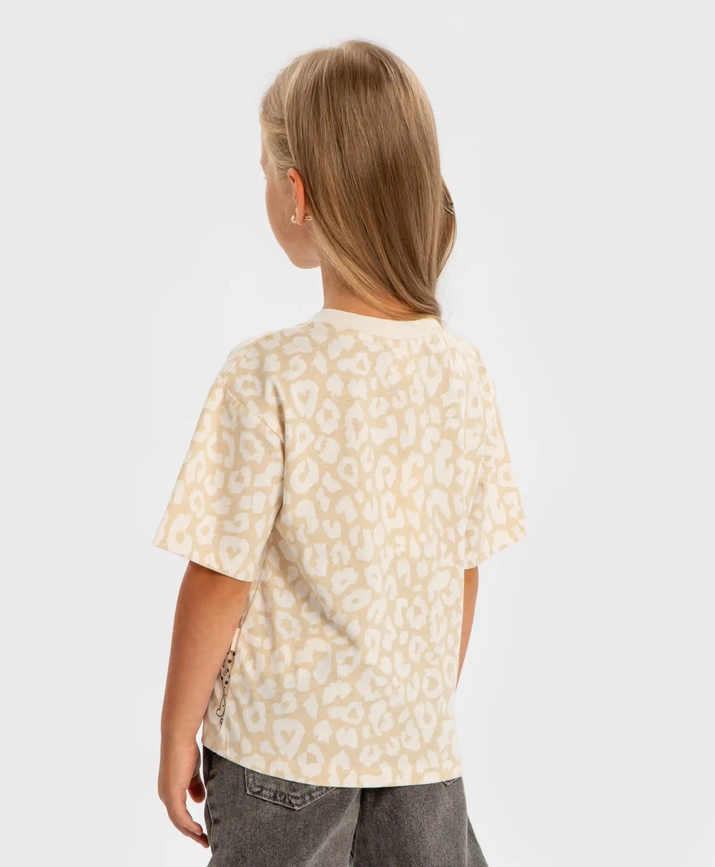 Tricou cu mâneci scurte și imprimeu leopard bej pentru fete Button Blue