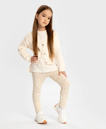 Colanți cu imprimeu animal print, bej, pentru fată, Button Blue