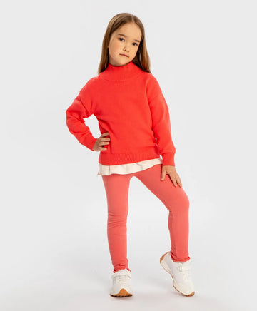 Colanți cu tiv ondulat, coral, pentru fată, Button Blue