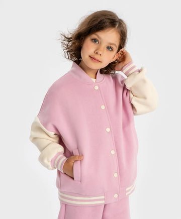 Jachetă bomber căptușită cu nasturi roz pentru fete Button Blue