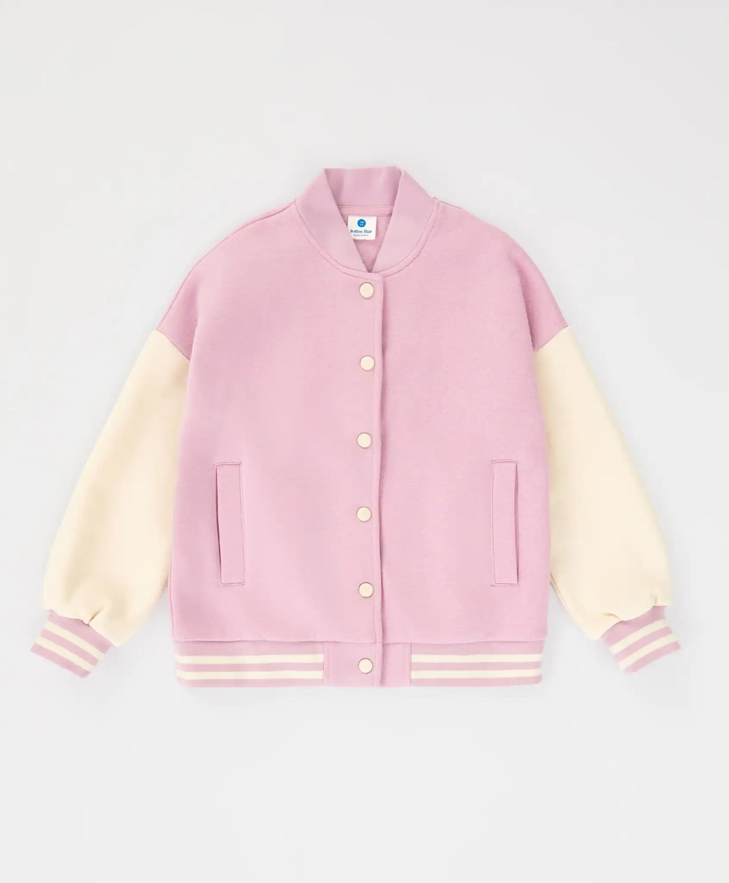 Jachetă bomber căptușită cu nasturi roz pentru fete Button Blue