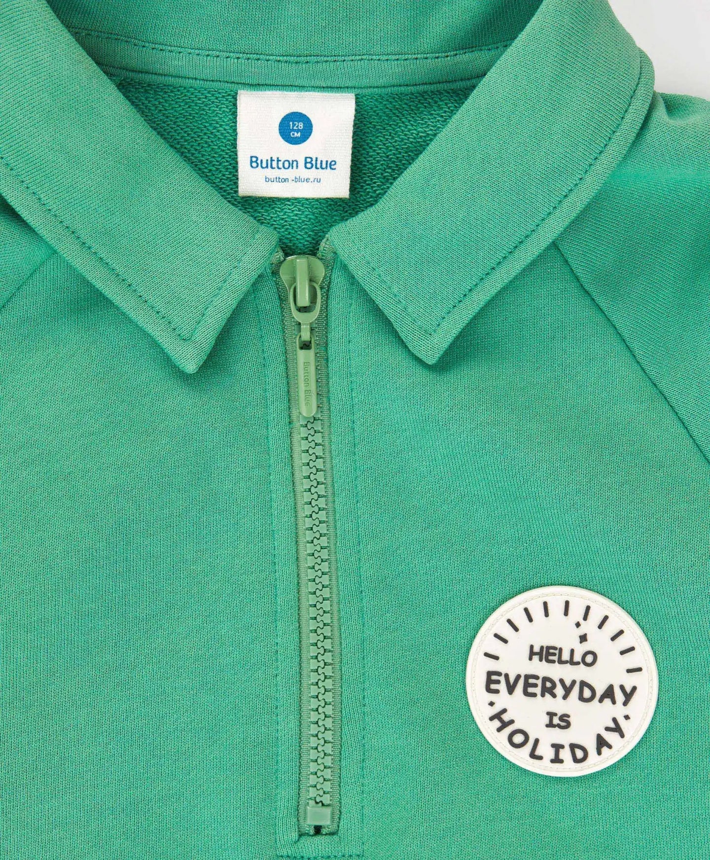 Hanorac scurt cu guler deschis și fermoar verde pentru fete Button Blue