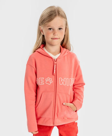 Hanorac cu fermoar și mânecă lungă, glugă și imprimeu corai pentru fete Button Blue