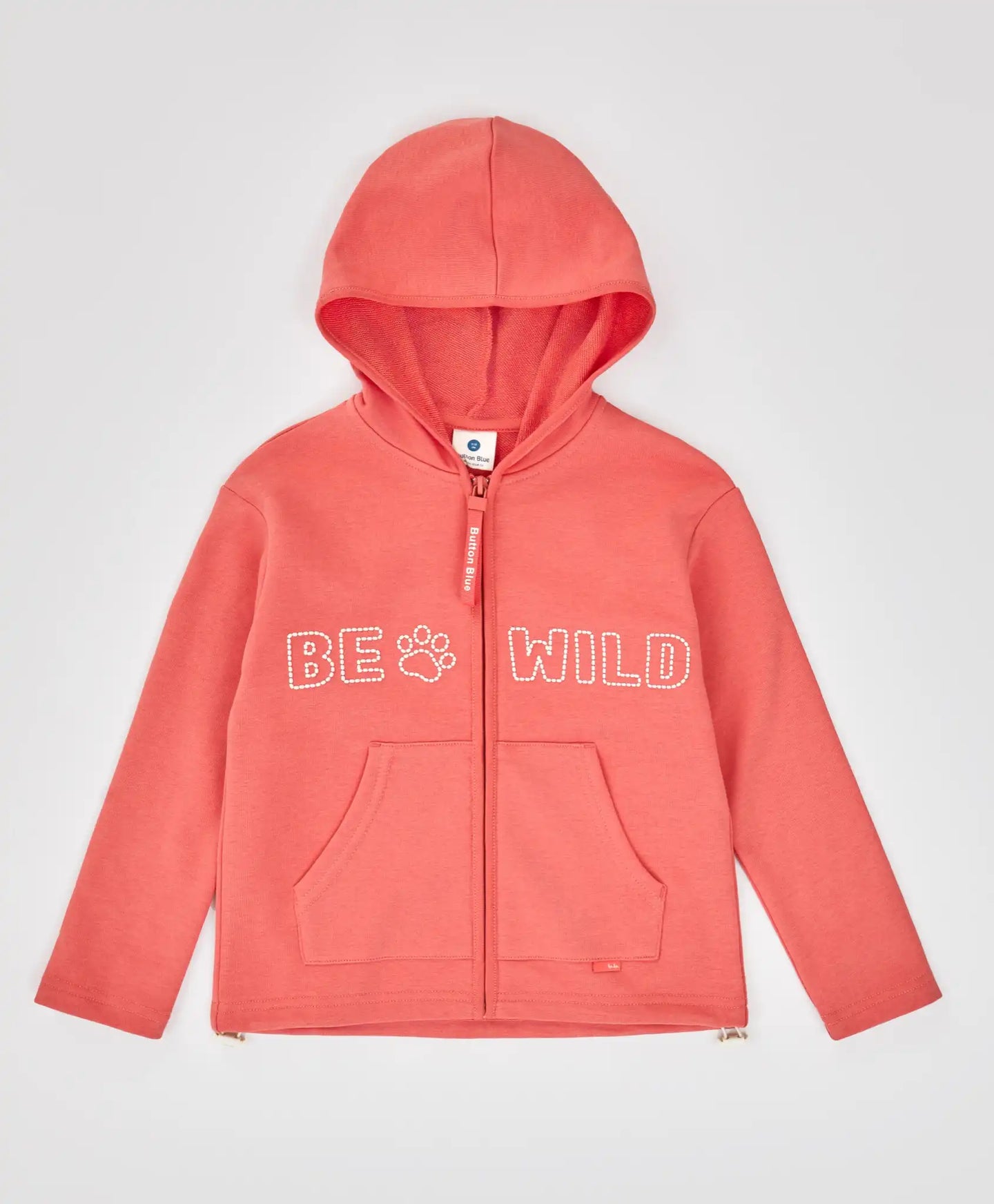 Hanorac cu fermoar și mânecă lungă, glugă și imprimeu corai pentru fete Button Blue