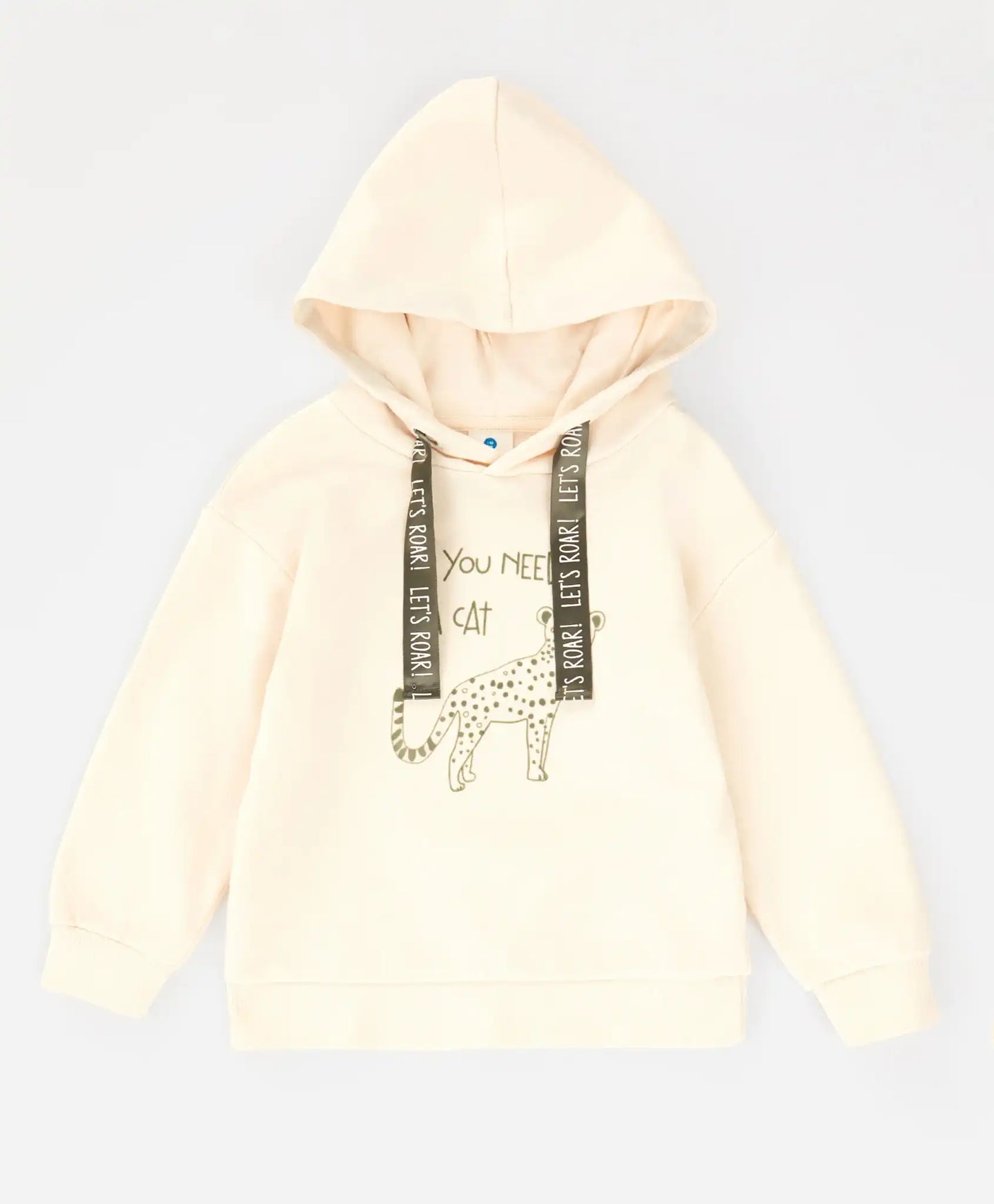 Hoodie cu glugă și imprimeu crem pentru fete Button Blue