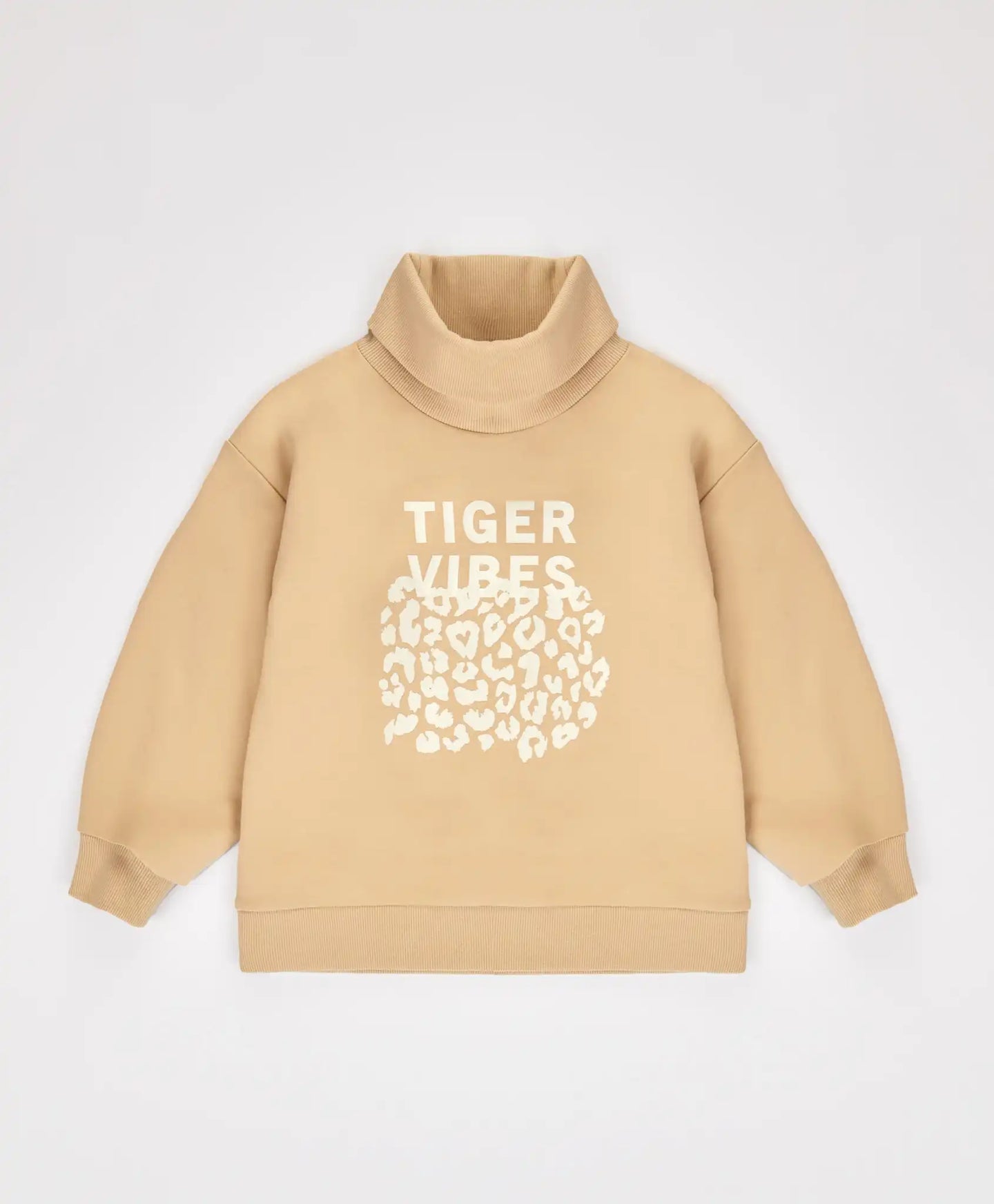 Pulover cu guler înalt și imprimeu animal pe fundal bej pentru fete Button Blue