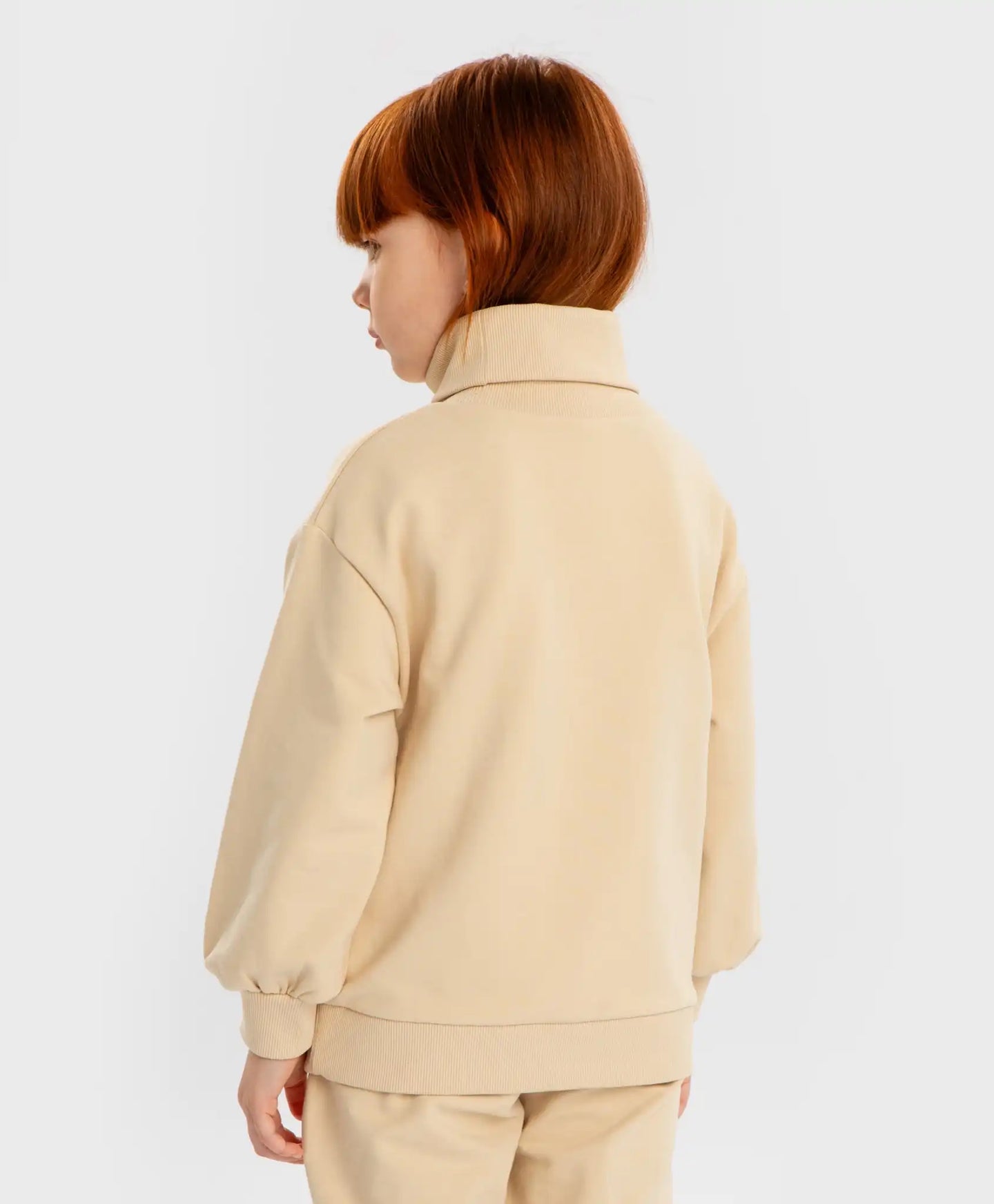 Pulover cu guler înalt și imprimeu animal pe fundal bej pentru fete Button Blue