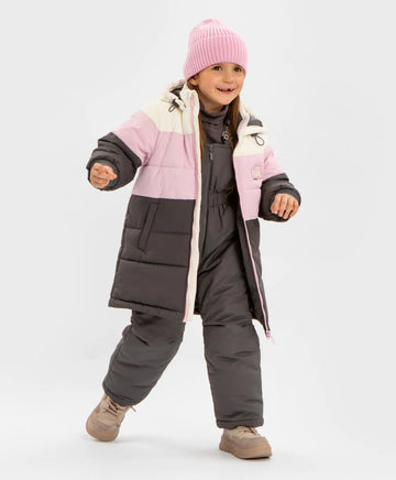 Palton semilung de sezon intermediar, rezistent la apă, cu glugă și multicolor pentru fete, Button Blue