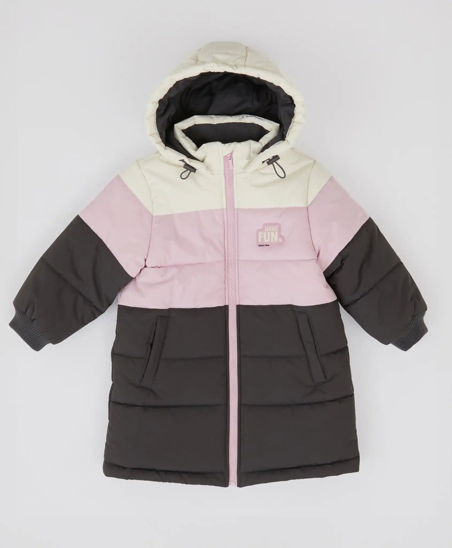 Palton semilung de sezon intermediar, rezistent la apă, cu glugă și multicolor pentru fete, Button Blue