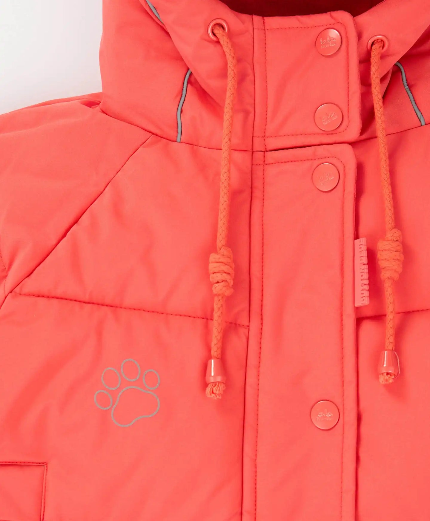 Palton semilung de sezon intermediar cu glugă și print cu lăbuțe coral pentru fete, Button Blue