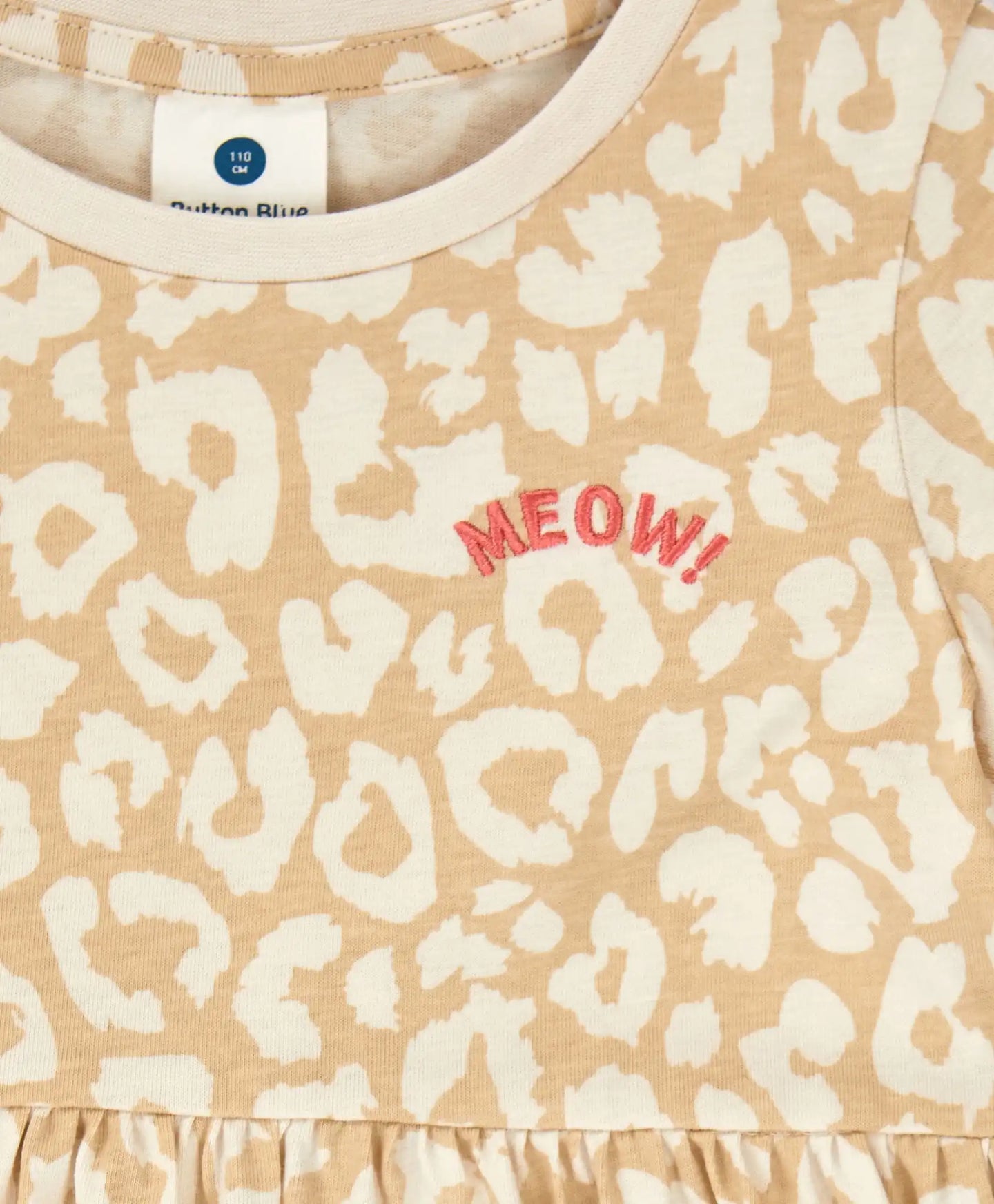 Rochie cu imprimeu leopard, mâneci lungi, bej, pentru fete Button Blue