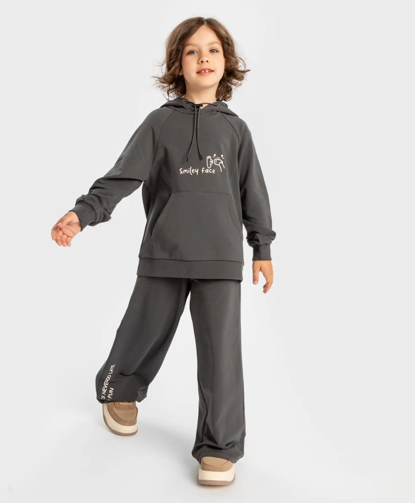 Pantaloni evazați cu imprimeu, gri, pentru fată, Button Blue