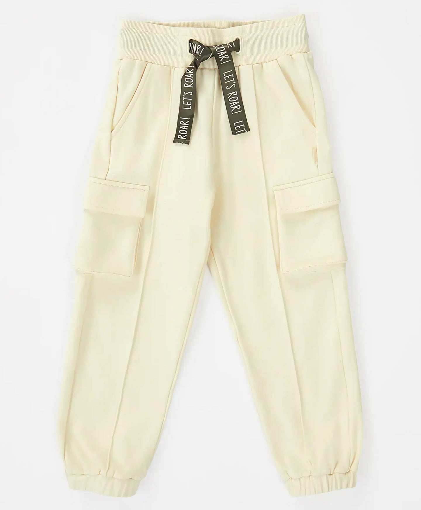 Joggeri cu patru buzunare și cusături exterioare, crem, pentru fată, Button Blue