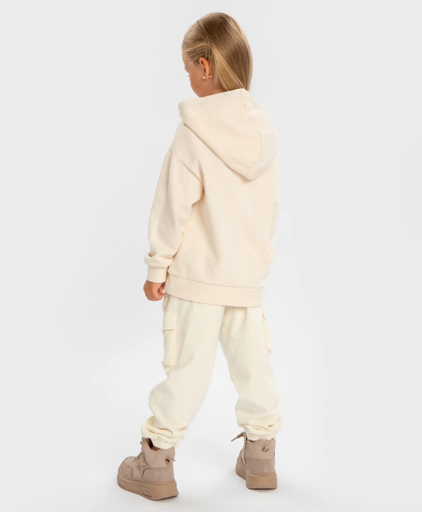 Joggeri cu patru buzunare și cusături exterioare, crem, pentru fată, Button Blue