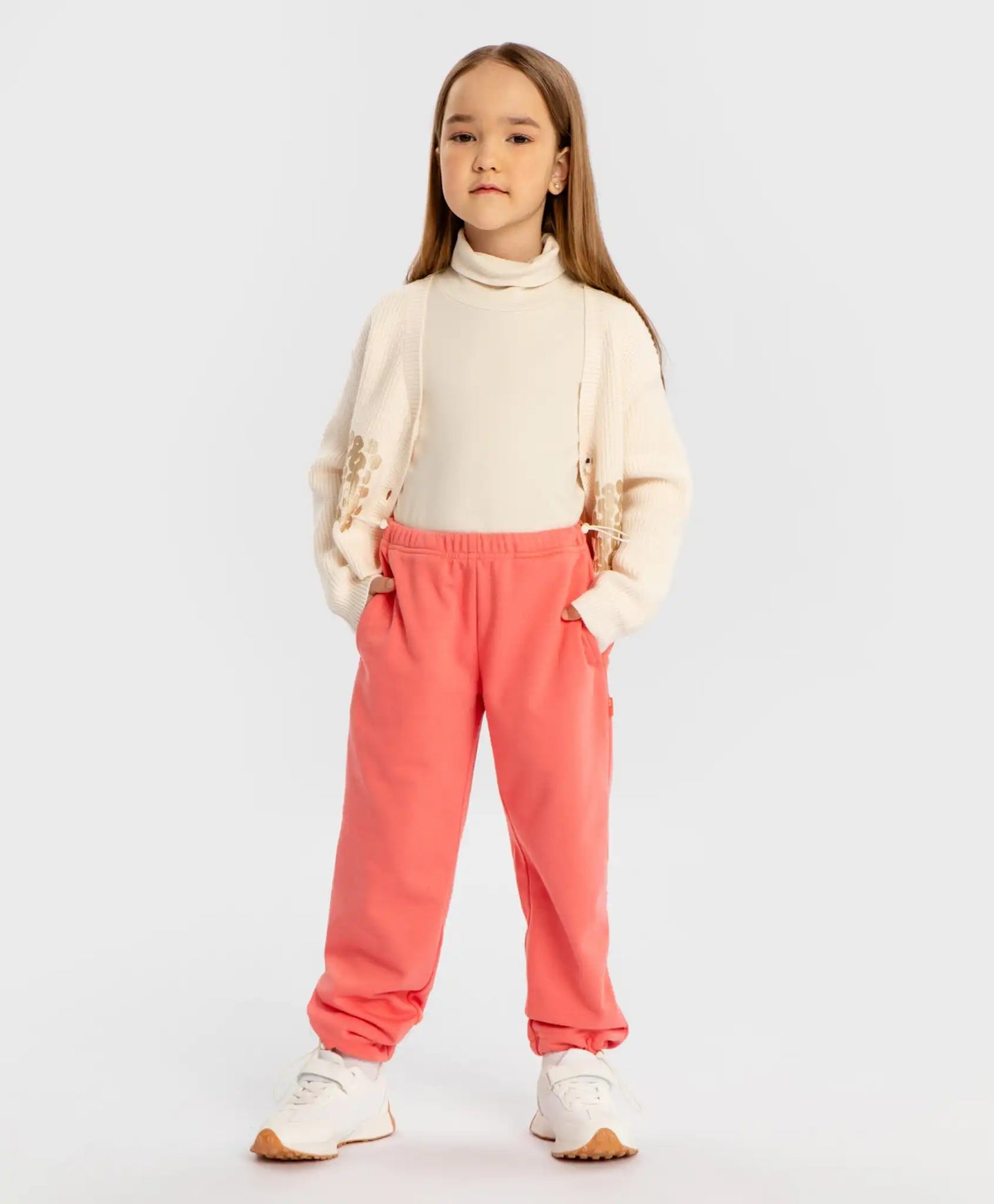Joggeri cu șnur de ajustare la talie și craci, corai, pentru fată, Button Blue