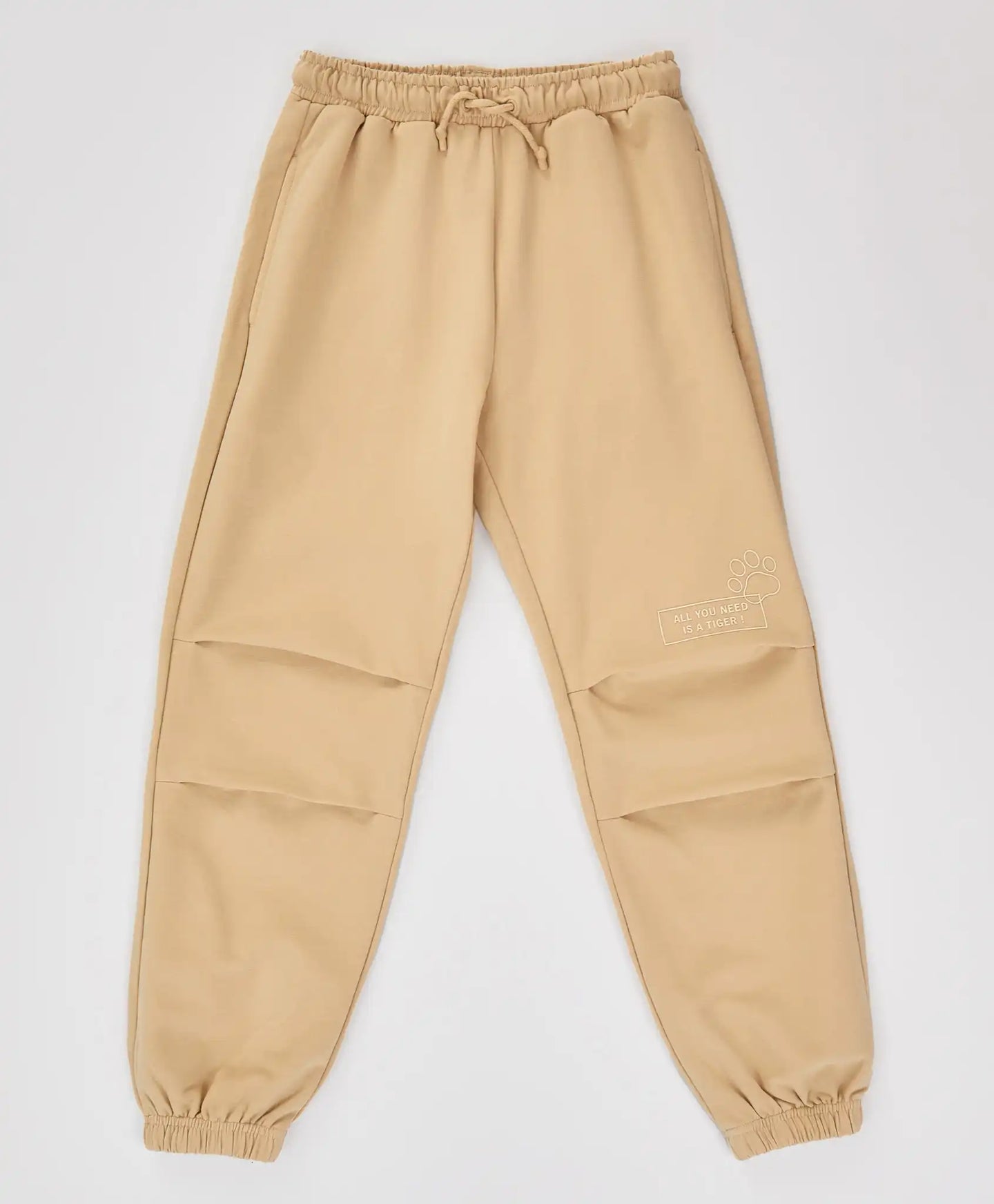 Joggeri cu pliuri la genunchi, talie elastică și imprimeu, bej, pentru fată, Button Blue