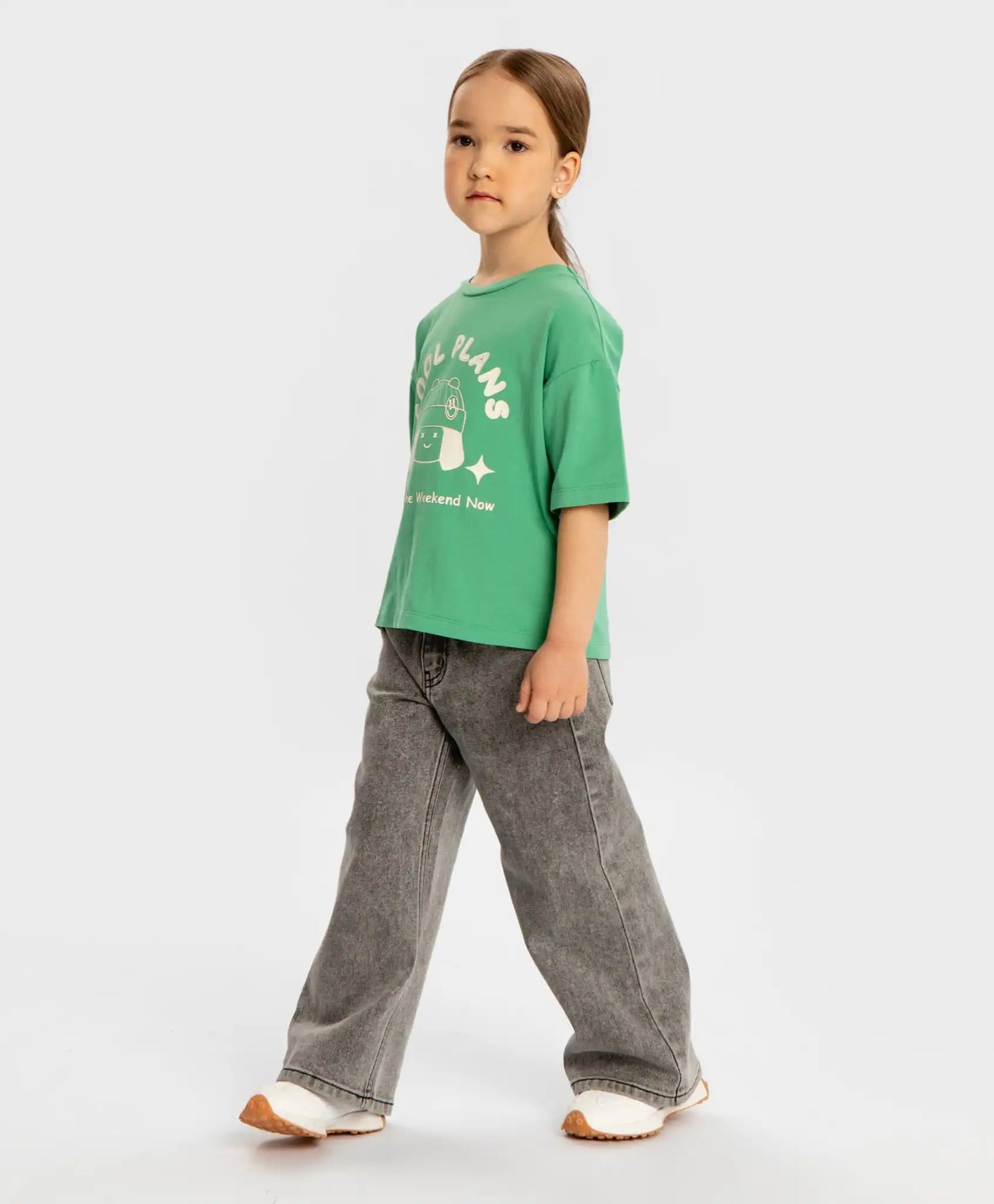 Blugi evazați, gri, pentru fată, Button Blue