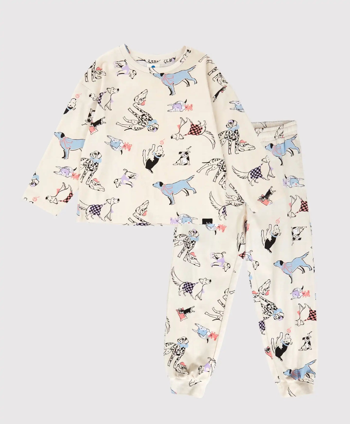 Pijamale cu joggeri și tricou cu mânecă lungă, cu imprimeu, crem, pentru fată, Button Blue