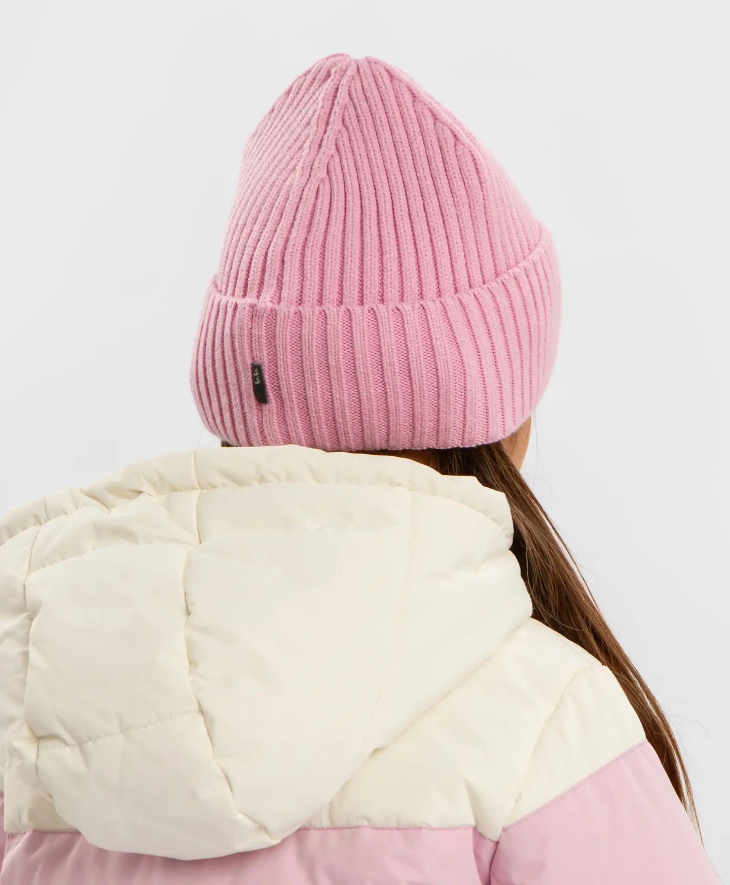 Căciulă tricotată cu tiv roz pentru fetițe Button Blue