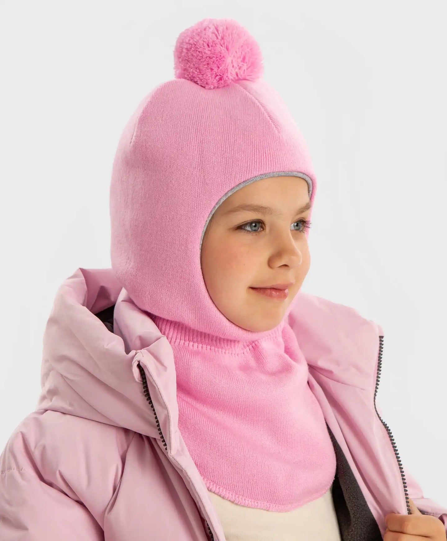 Balaclava căptușită cu pompon roz pentru fetițe Button Blue