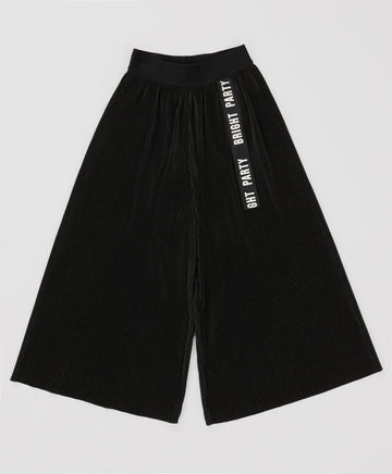 Pantaloni palazzo cu pliuri și talie elastică, negri, pentru fată, Button Blue