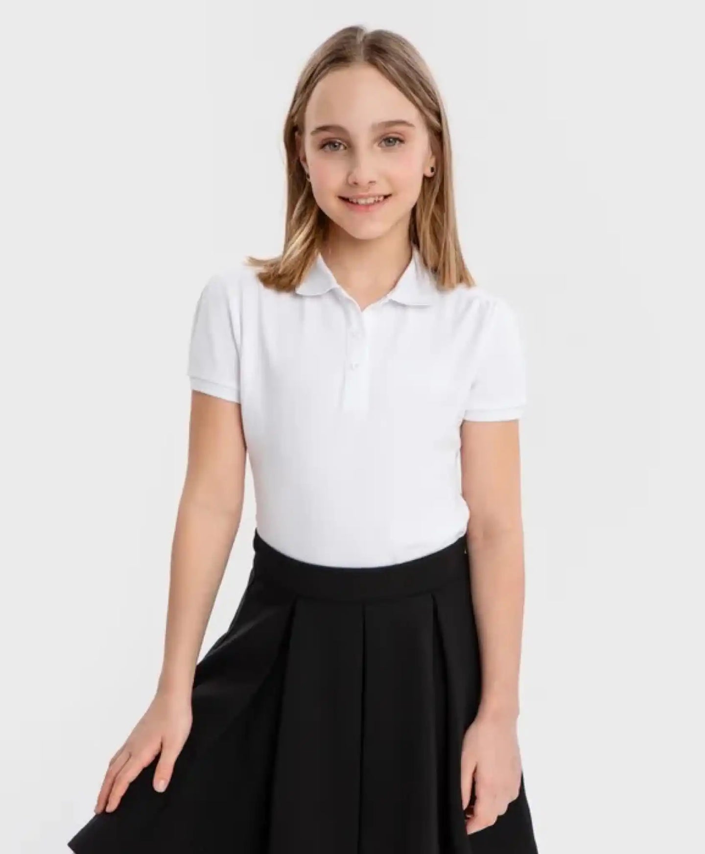 Polo cu guler și mânecă scurtă, alb, Button Blue