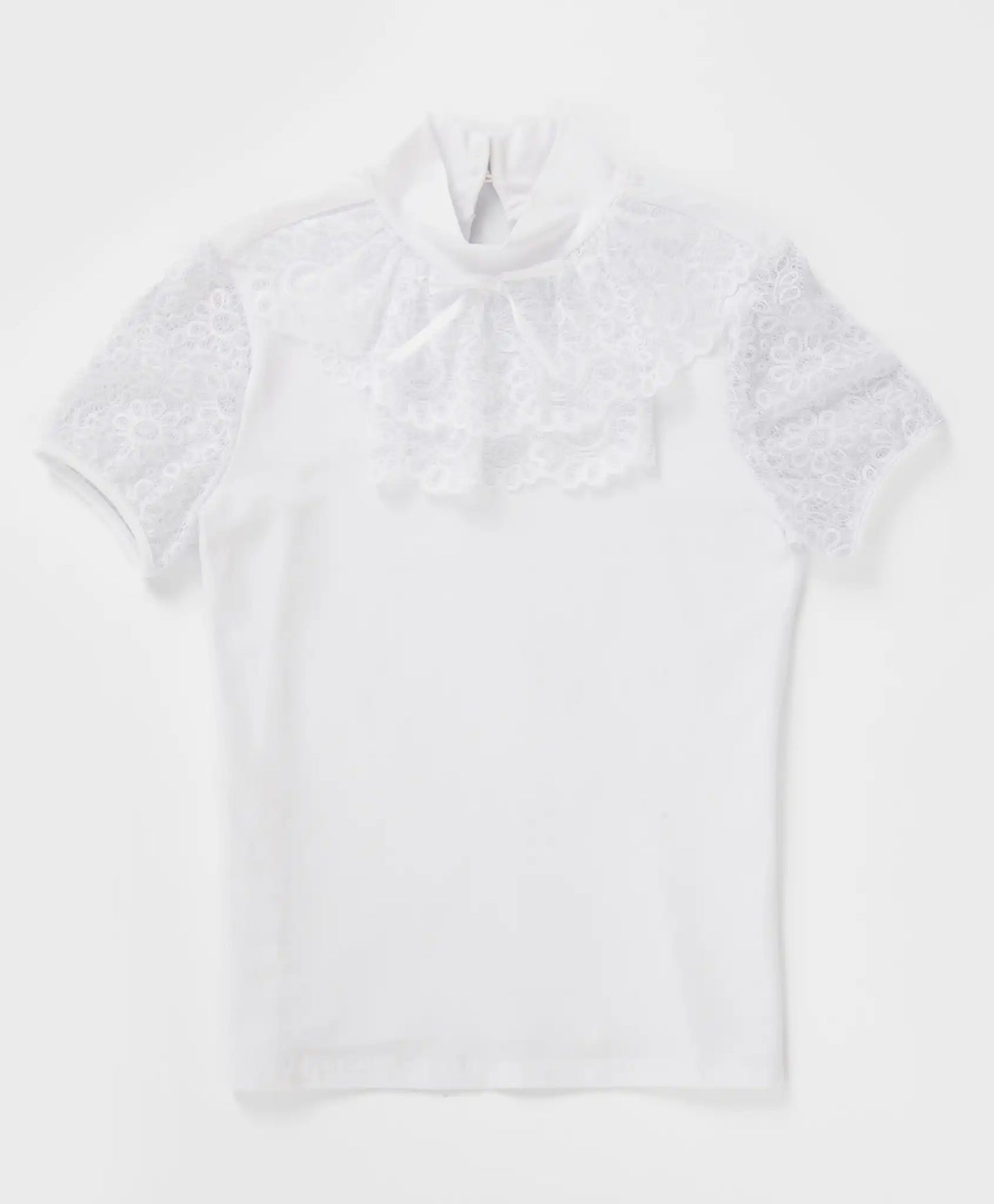 Bluză cu mânecă scurtă și jabou din dantelă, albă, Button Blue