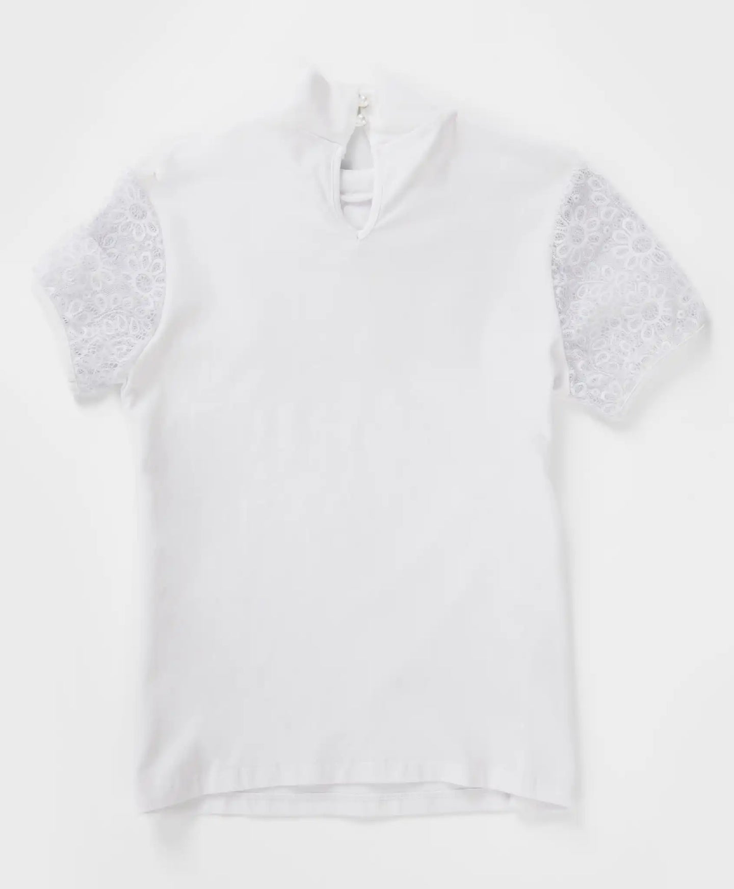 Bluză cu mânecă scurtă și jabou din dantelă, albă, Button Blue