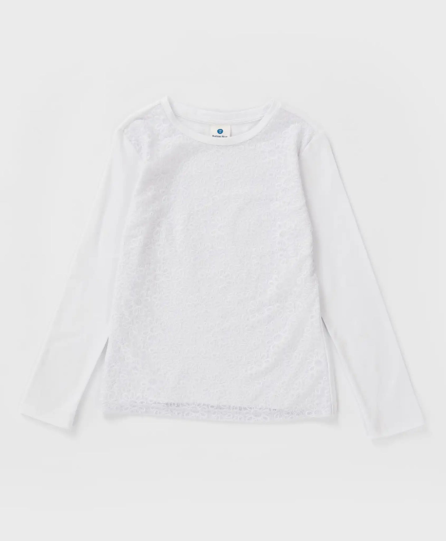 Bluză cu mânecă lungă și dantelă, albă, Button Blue