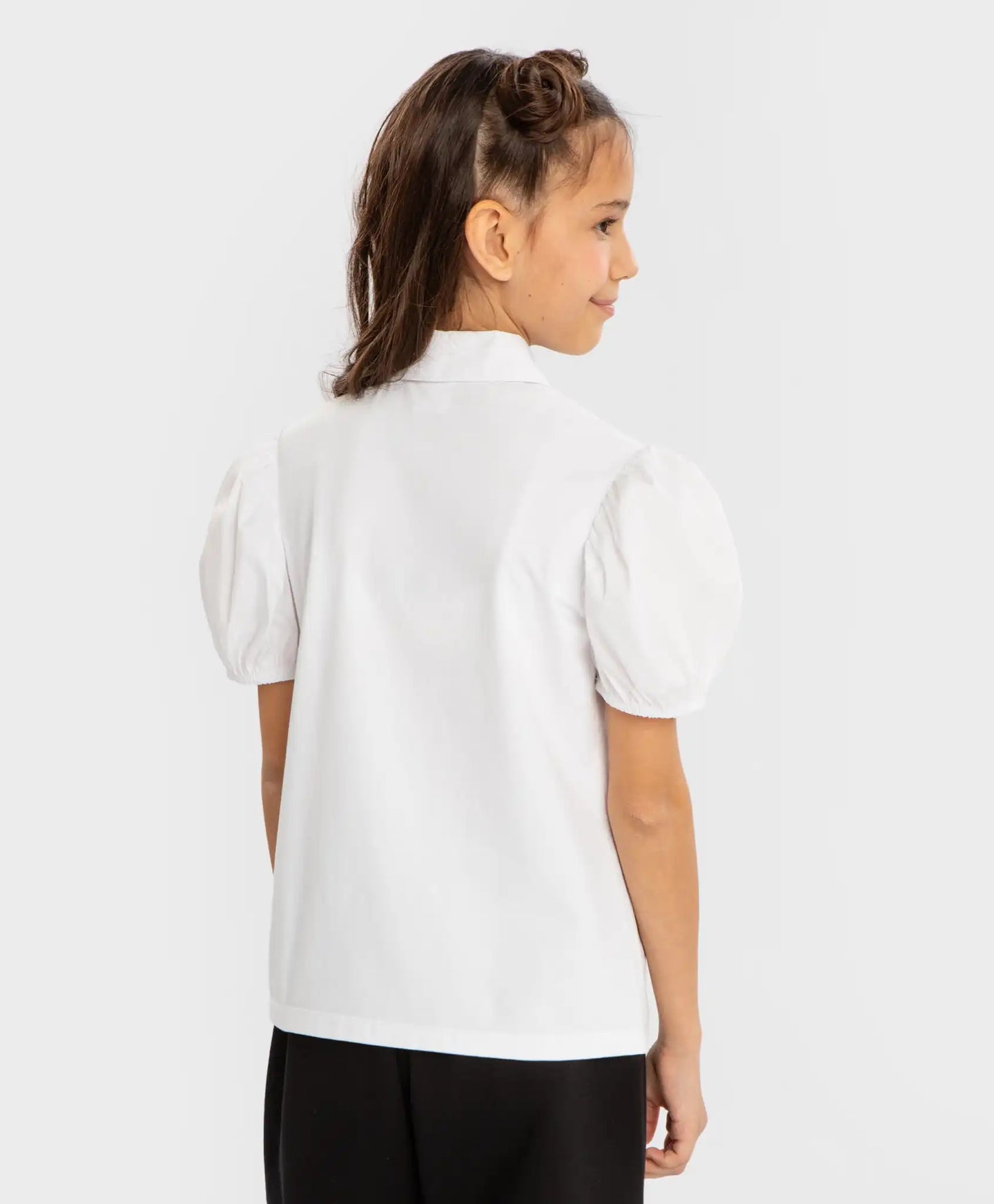 Bluză cu mâneci scurte bufante, albă, Button Blue